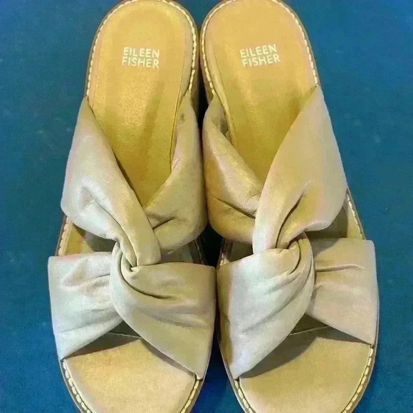EILEEN FISHER Bene Platform Wedge Sandal Beige Napa White Size 9 Great - Picture 2 of 5